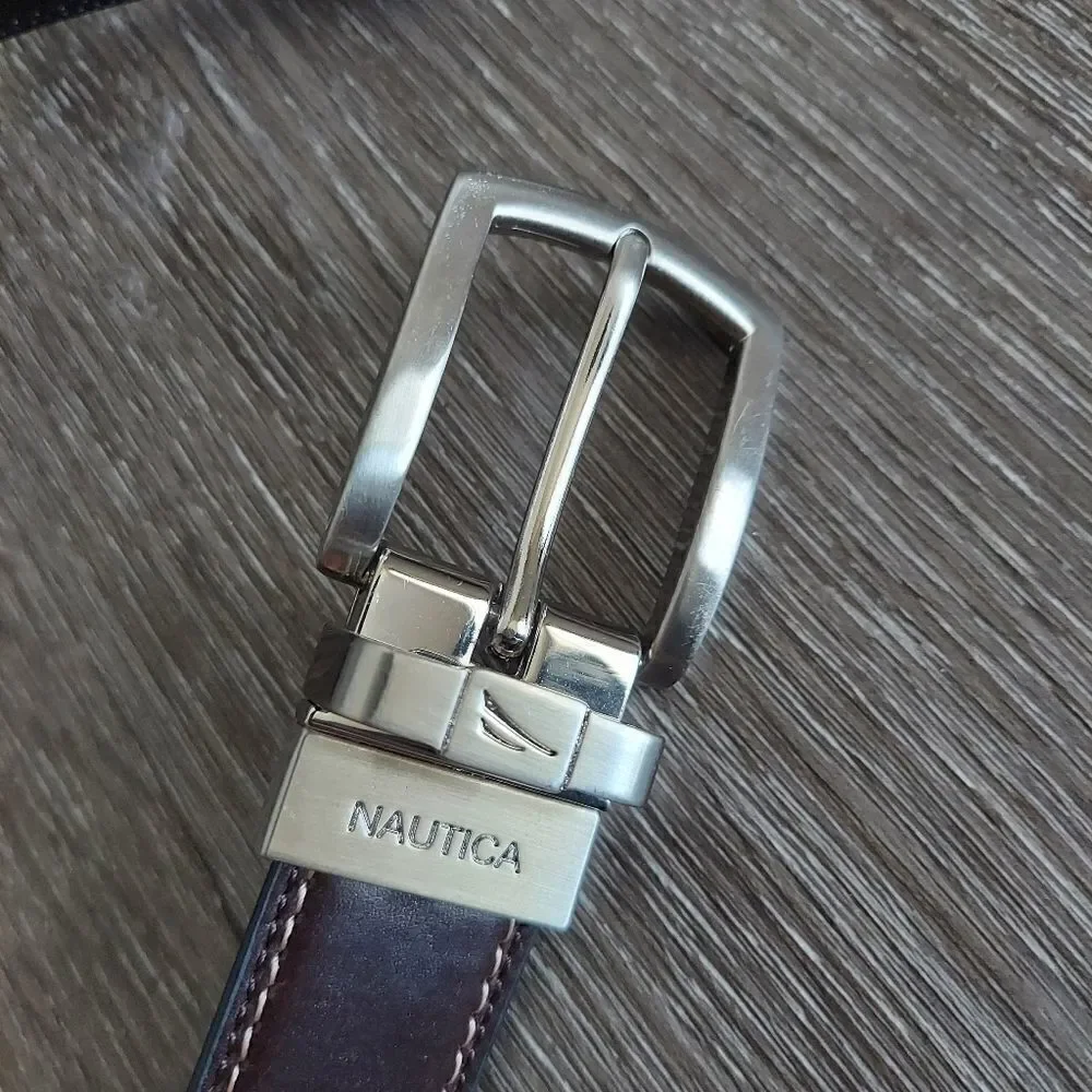 Nautica Kid's Reversible Belt Black Brown Silver Buckle Double Stitch 22